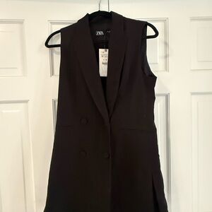 Zara Elegant Black Double-Breasted Vest Dress